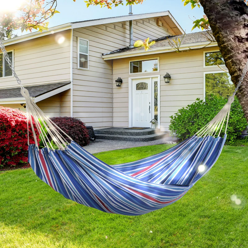 Outsunny Hamaca para Jardín 210x150 cm Hamaca Colgante Portátil Carga Máx. 180 kg para Acampar Piscina Camping Rayas Azul y Rojo