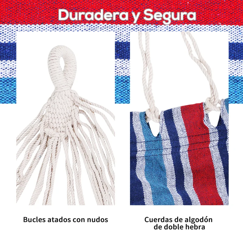 Outsunny Hamaca para Jardín 210x150 cm Hamaca Colgante Portátil Carga Máx. 180 kg para Acampar Piscina Camping Rayas Azul y Rojo
