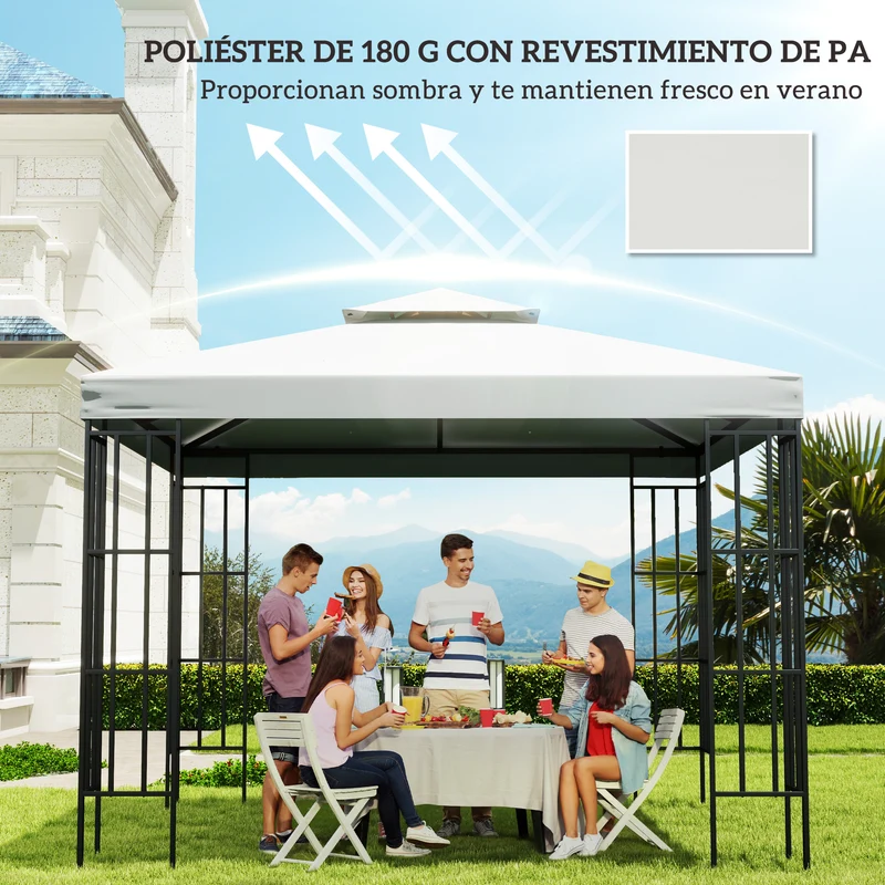 Outsunny Techo de Repuesto para Cenador, 3x3 m, Cubierta de Repuesto con Techo Doble, 8 Orificios de Drenaje y Protección UV, SOLO Toldo de Recambio para Pabellón Gazebo, Crema