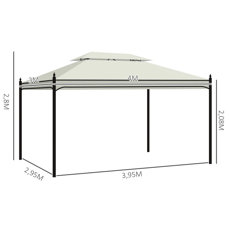 Outsunny Cenador de Jardín 4x3m Pabellón con Techo Doble Transpirable y 4 Cortinas Laterales Extraíbles Carpa de Acero Anti-UV Gazebo para Fiestas Bodas Eventos al Aire Libre Crema