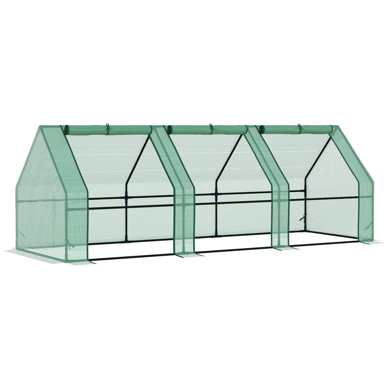 Outsunny Invernadero de Exterior Invernadero de Jardín 270x90x90 cm Tipo Caseta con 3 Ventanas Marco de Acero y Cubierta de PE 140g/㎡ para Cultivo Plantas Flores Tomates Verde