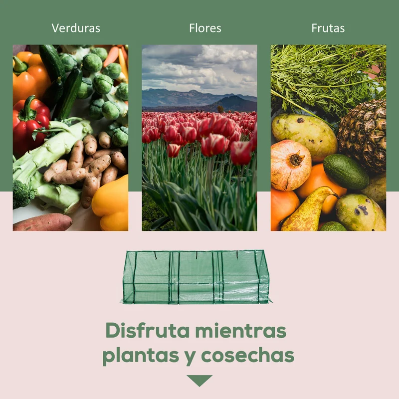 Outsunny Invernadero de Exterior Invernadero de Jardín 270x90x90 cm Tipo Caseta con 3 Ventanas Marco de Acero y Cubierta de PE 140g/㎡ para Cultivo Plantas Flores Tomates Verde