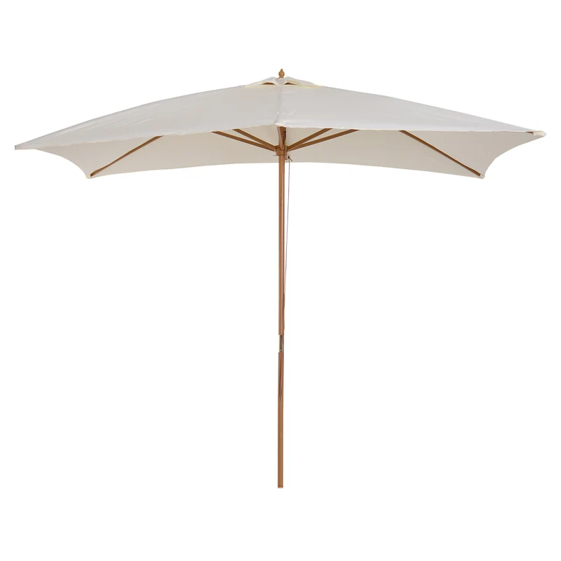 Outsunny Sombrilla Terraza Exterior 295x200 cm con Mástil de Madera Varillas de Bambú y Polea Parasol de Jardín Rectangular Impermeable para Patio o Terraza Estilo Clásico Crema
