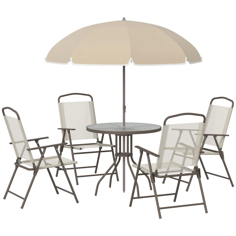 Outsunny Conjunto de Muebles para Jardín con 4 Sillas 1 Mesa y 1 Parasol Texteline Aluminio y Poliéster Beige