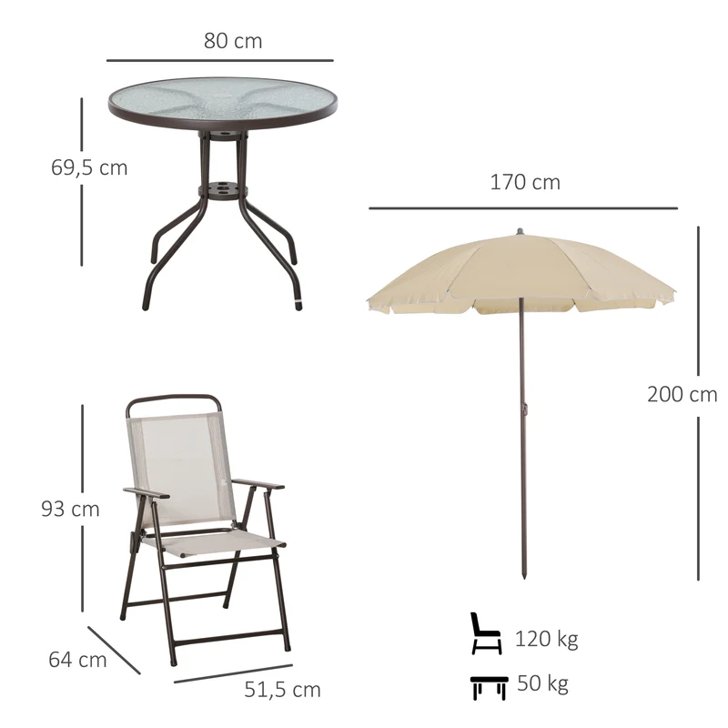 Outsunny Conjunto de Muebles para Jardín con 4 Sillas 1 Mesa y 1 Parasol Texteline Aluminio y Poliéster Beige