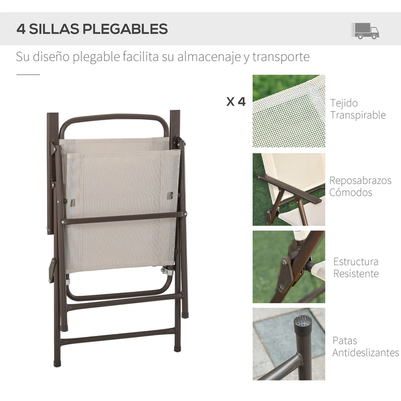 Outsunny Conjunto de Muebles para Jardín con 4 Sillas 1 Mesa y 1 Parasol Texteline Aluminio y Poliéster Beige