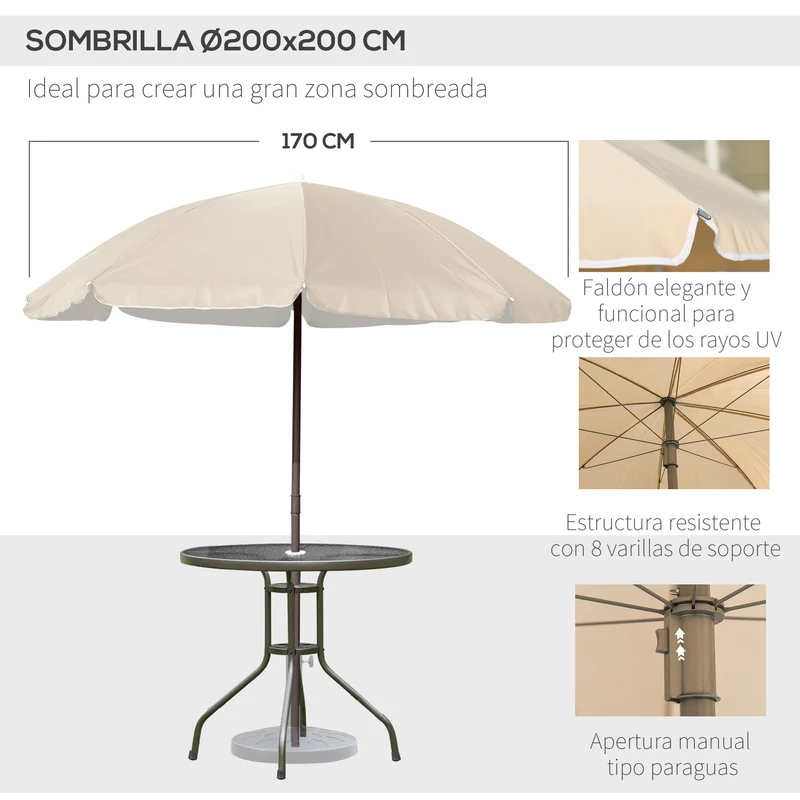 Outsunny Conjunto de Muebles para Jardín con 4 Sillas 1 Mesa y 1 Parasol Texteline Aluminio y Poliéster Beige