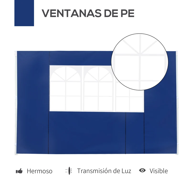 Outsunny 2 Paredes Laterales para Carpas de 3 x 3 m/3 x 6 m, 300x200 cm, Paredes Laterales de Repuesto para Cenador de Tela Oxford con Ventana, para Jardín, Exteriores, Fiestas, Azul