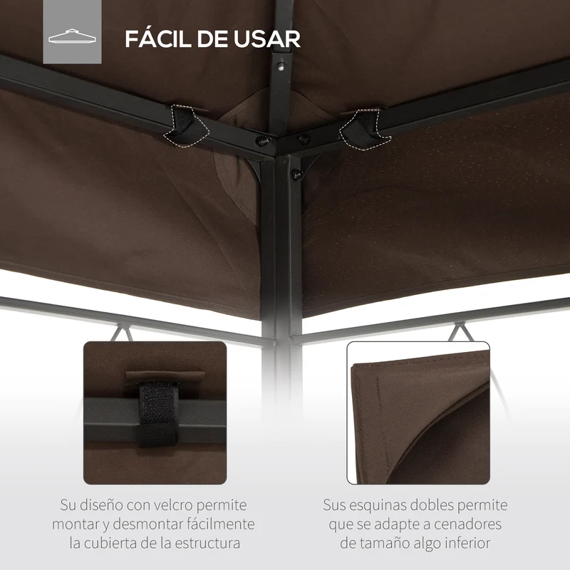 Outsunny Techo de Repuesto para Cenador 4x3 m Cubierta de Repuesto con Techo Doble 10 Orificios de Drenaje y Protección UV Toldo de Recambio para Pabellón Gazebo Marrón