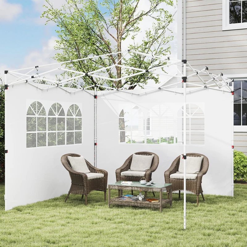 Outsunny 2 Paredes Laterales para Carpas de 3 x 3 m, 300x200 cm, Paredes Laterales de Repuesto para Cenador de Tela Oxford con Ventana, para Jardín, Exteriores, Fiestas, Blanco