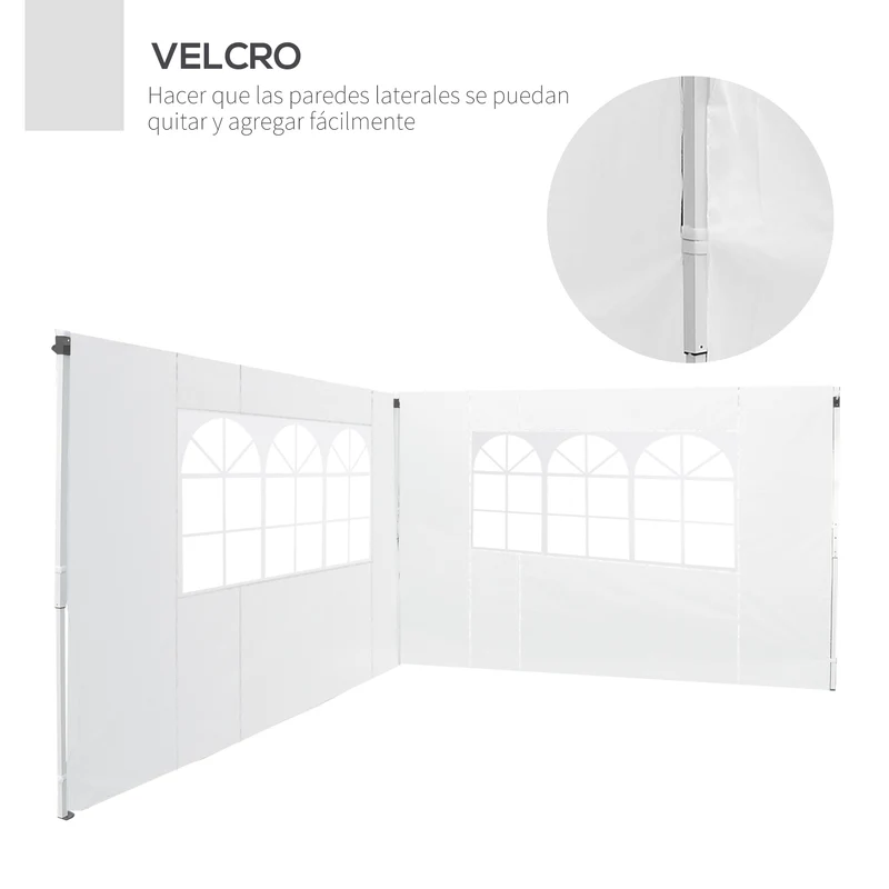 Outsunny 2 Paredes Laterales para Carpas de 3 x 3 m, 300x200 cm, Paredes Laterales de Repuesto para Cenador de Tela Oxford con Ventana, para Jardín, Exteriores, Fiestas, Blanco