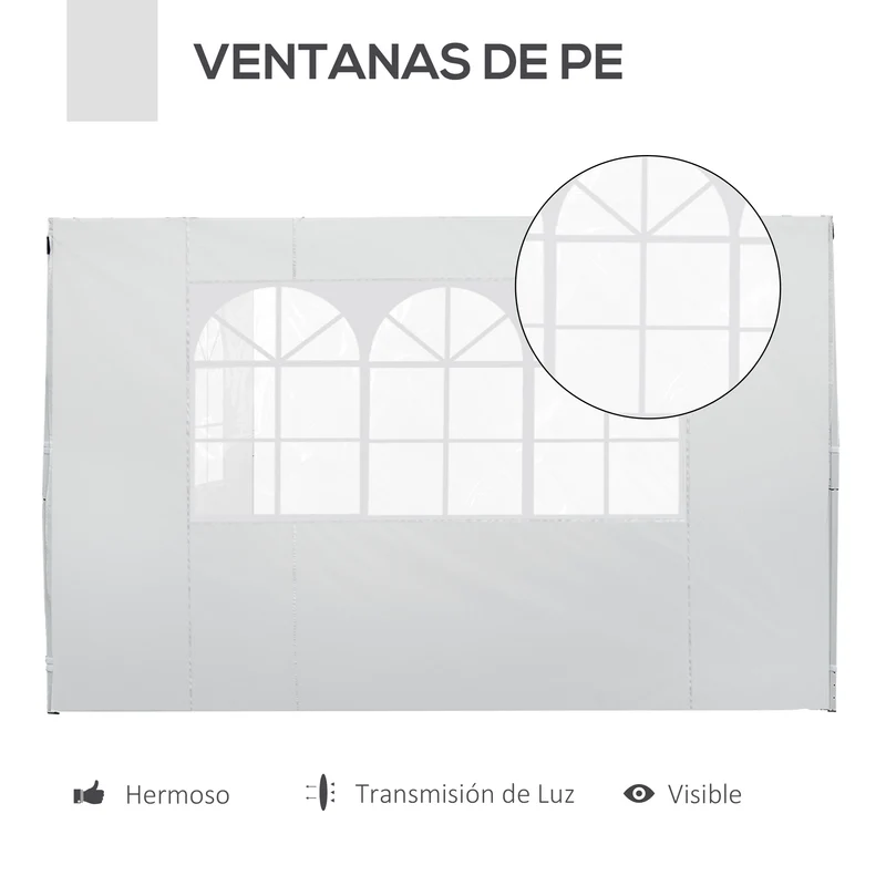 Outsunny 2 Paredes Laterales para Carpas de 3 x 3 m, 300x200 cm, Paredes Laterales de Repuesto para Cenador de Tela Oxford con Ventana, para Jardín, Exteriores, Fiestas, Blanco
