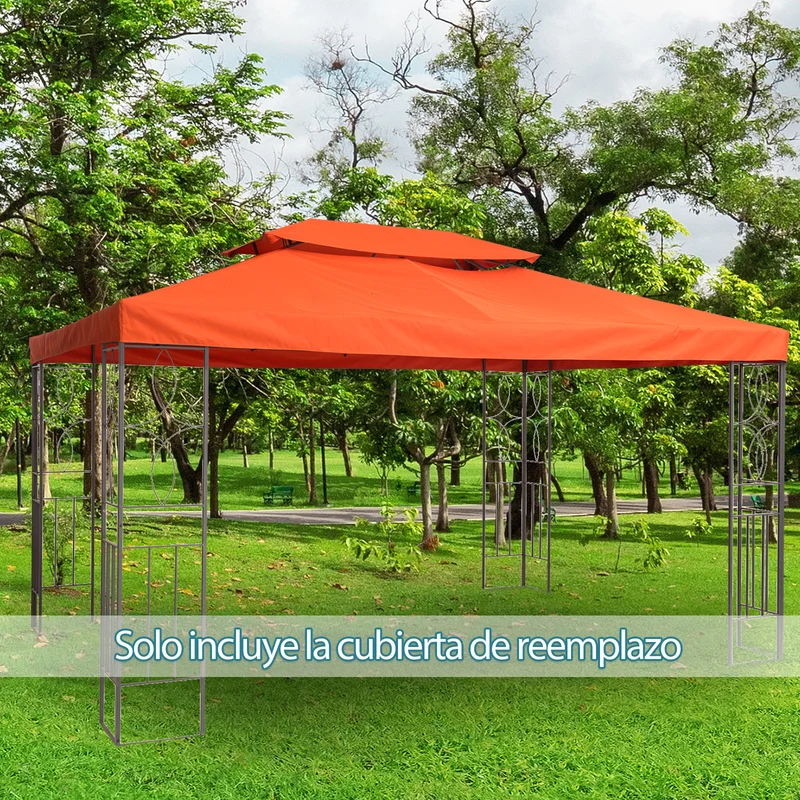 Outsunny Techo de Repuesto para Cenador 4x3 m Cubierta de Repuesto con Techo Doble 10 Orificios de Drenaje y Protección UV Toldo de Recambio para Pabellón Gazebo Rojo