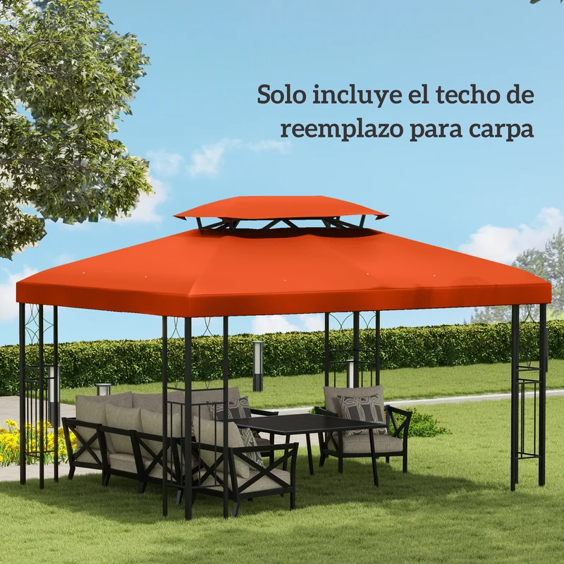Outsunny Techo de Repuesto para Cenador 4x3 m Cubierta de Repuesto con Techo Doble 10 Orificios de Drenaje y Protección UV Toldo de Recambio para Pabellón Gazebo Rojo