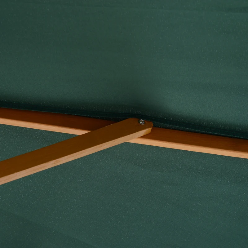 Outsunny Sombrilla Ø300x250 cm Parasol con Poste de Madera con Sistema de Poleas de 8 Varillas con Fijación para Jardín Patio Terraza Verde