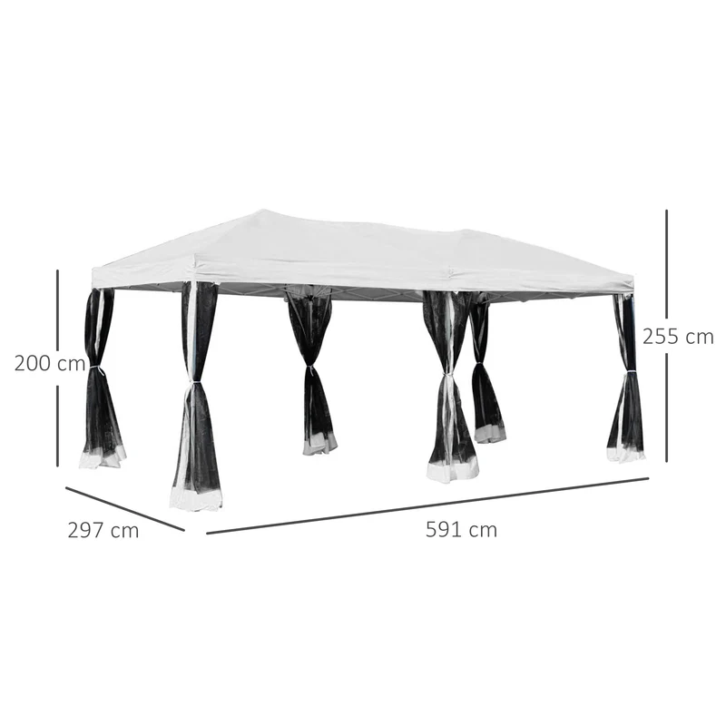 Outsunny Carpa Plegable 6x3 m Cenador para Jardín Gazebo con 6 Cortinas Mosquitera y Cremallera Bolsa de Transporte Impermeable para Exterior Blanco