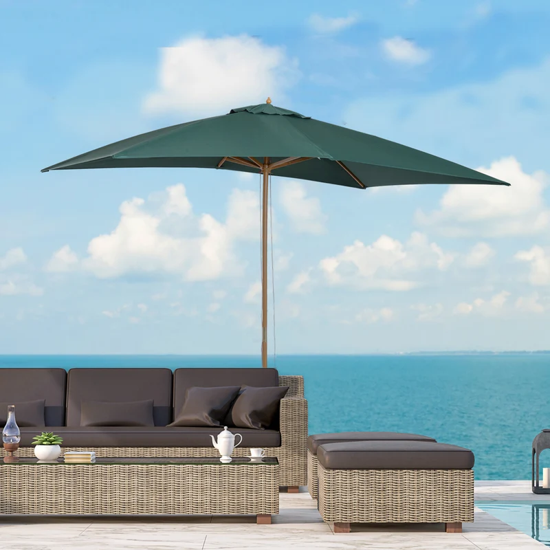 Outsunny Sombrilla Parasol 295x200x255 cm para Jardín Terraza con Mástil de Madera y Toldo de Poliéster 180g/m² Color Verde Oscuro