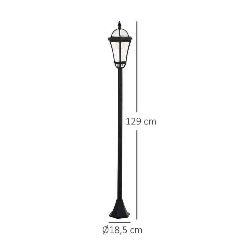 Outsunny 2 Farolas Solares de Jardín con 2 Luces LED Blanca 6000K Impermeable IP44 Sensor de Noche Set de 2 Farolas de Exterior para Camino Terraza Patio 18,5x18,5x129 cm Negro