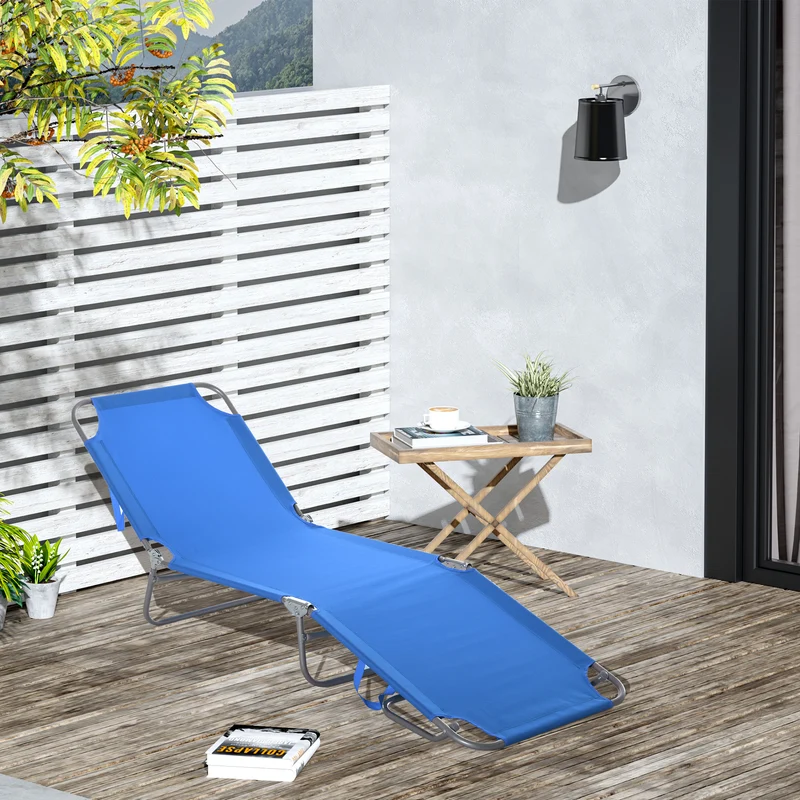 Outsunny Tumbona Plegable Con Respaldo Ajustable En 5 Niveles 187x55x24 Cm Azul