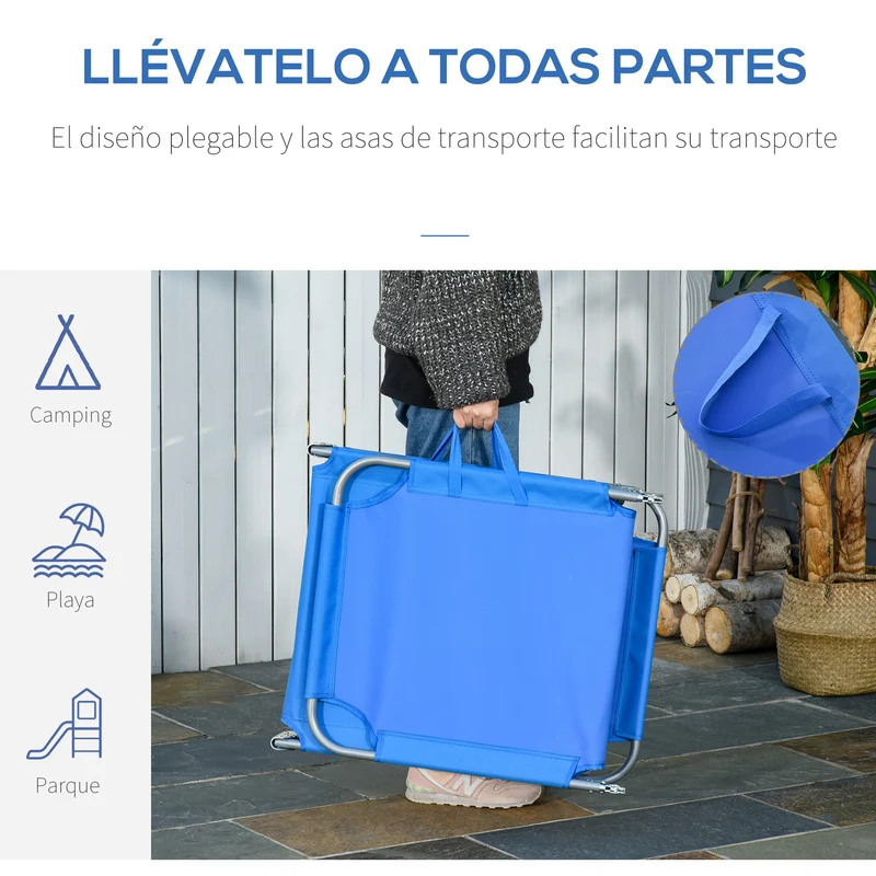 Outsunny Tumbona Plegable Con Respaldo Ajustable En 5 Niveles 187x55x24 Cm Azul