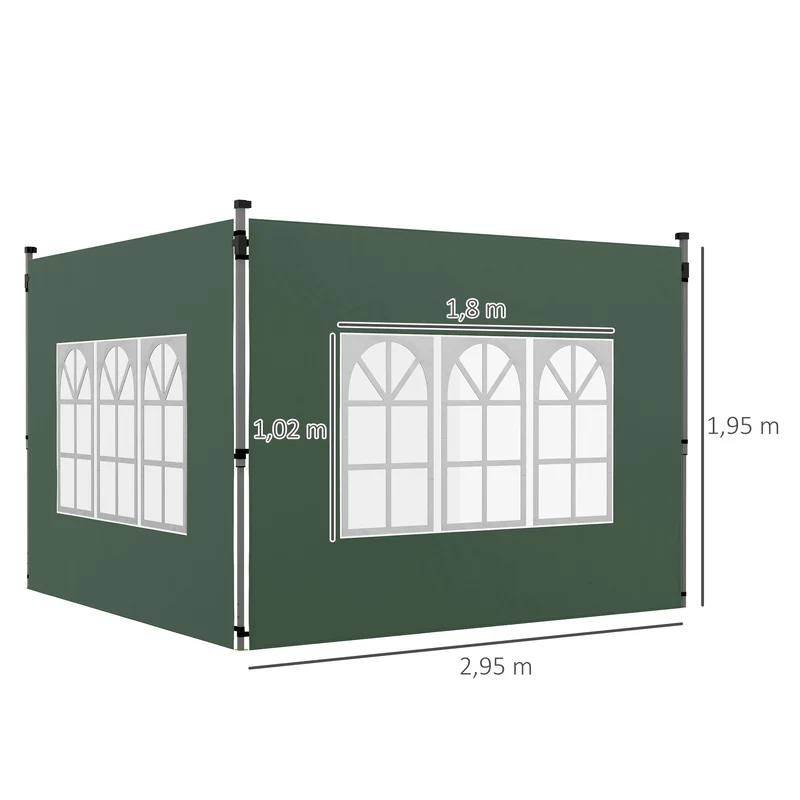 Outsunny Paredes Laterales Para Carpa De 2 Paneles 295x195 Cm Con Ventana Verde