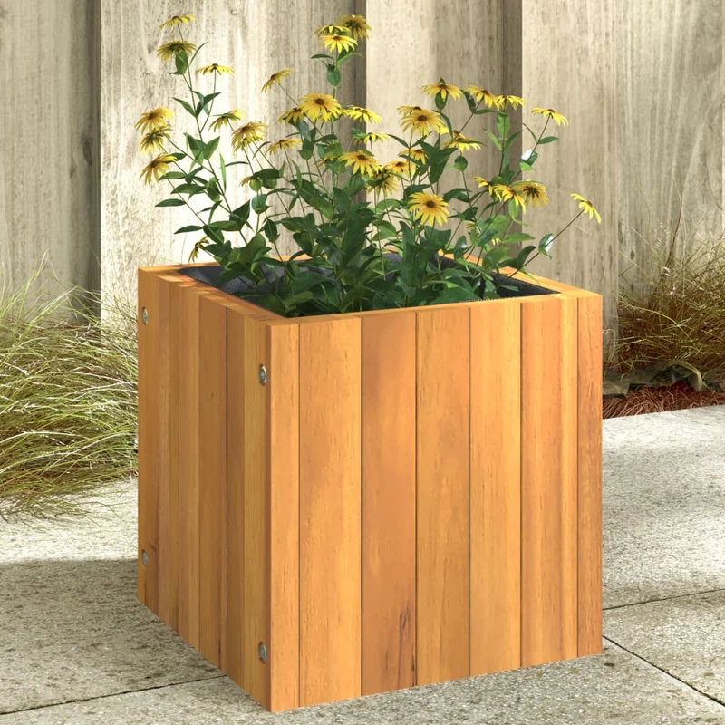 Jardinera De Madera Maciza De Acacia 25x25x25 Cm