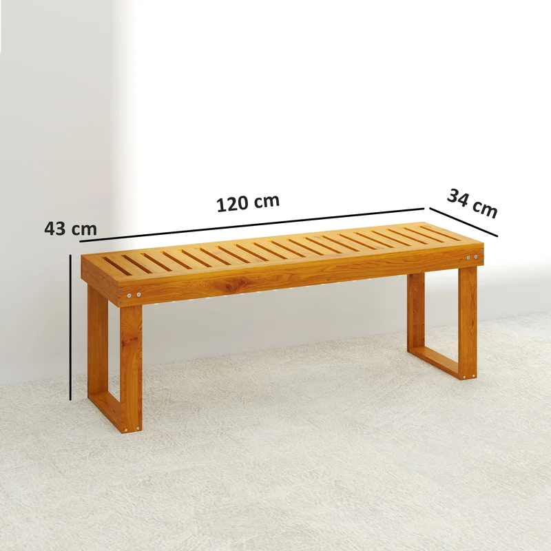 Outsunny Banco De Jardín De Madera De 2 Plazas Asiento De Lamas 120x34x43cm Teca