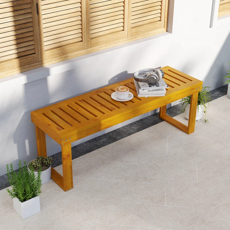 Outsunny Banco De Jardín De Madera De 2 Plazas Asiento De Lamas 120x34x43cm Teca