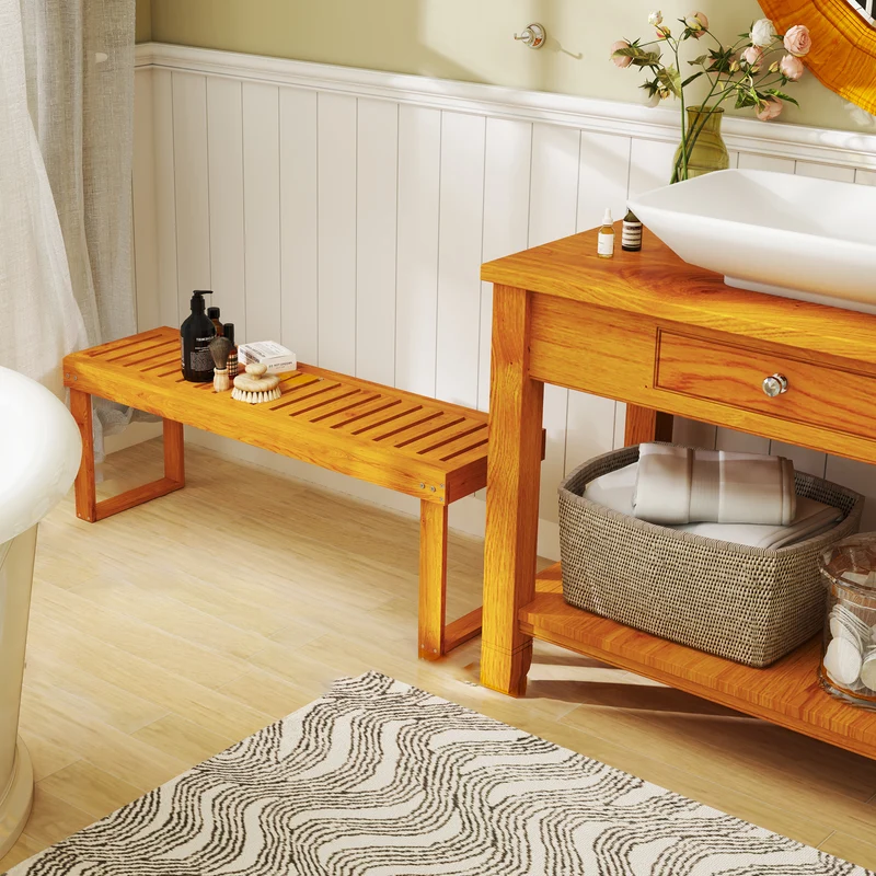 Outsunny Banco De Jardín De Madera De 2 Plazas Asiento De Lamas 120x34x43cm Teca