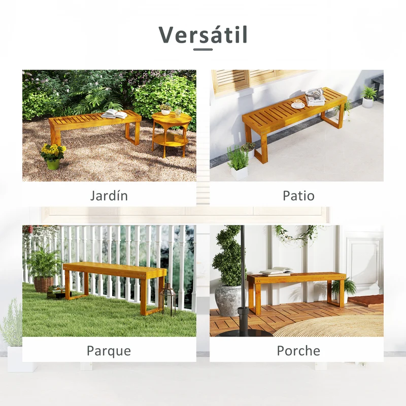 Outsunny Banco De Jardín De Madera De 2 Plazas Asiento De Lamas 120x34x43cm Teca