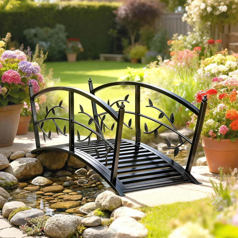 Outsunny Puente De Jardín Metálico 1,2 M Con Barandillas De Seguridad Negro