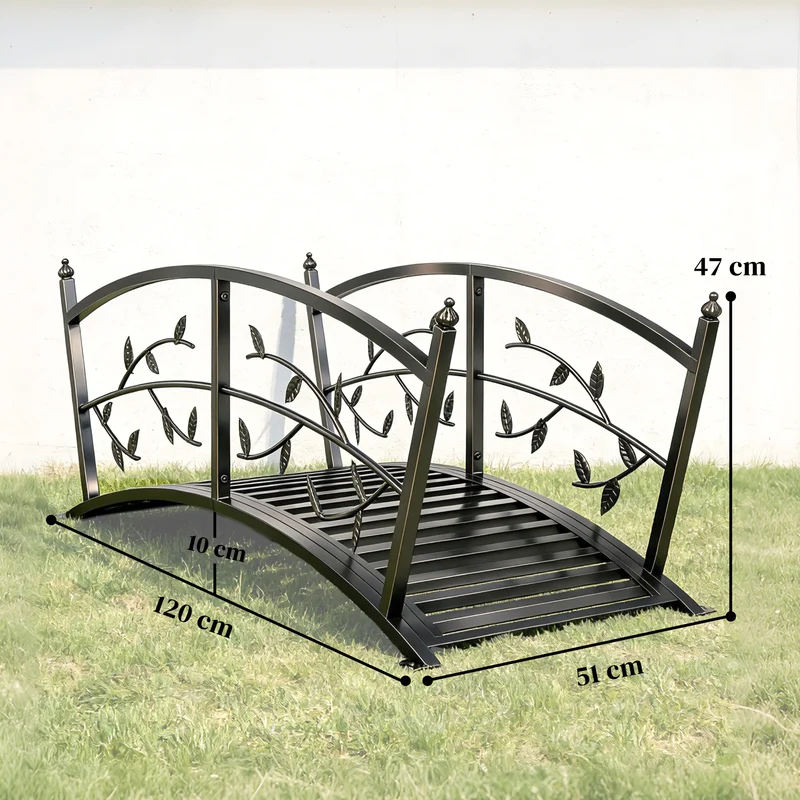 Outsunny Puente De Jardín Metálico 1,2 M Con Barandillas De Seguridad Negro