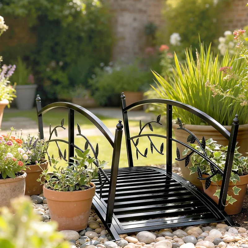 Outsunny Puente De Jardín Metálico 1,2 M Con Barandillas De Seguridad Negro