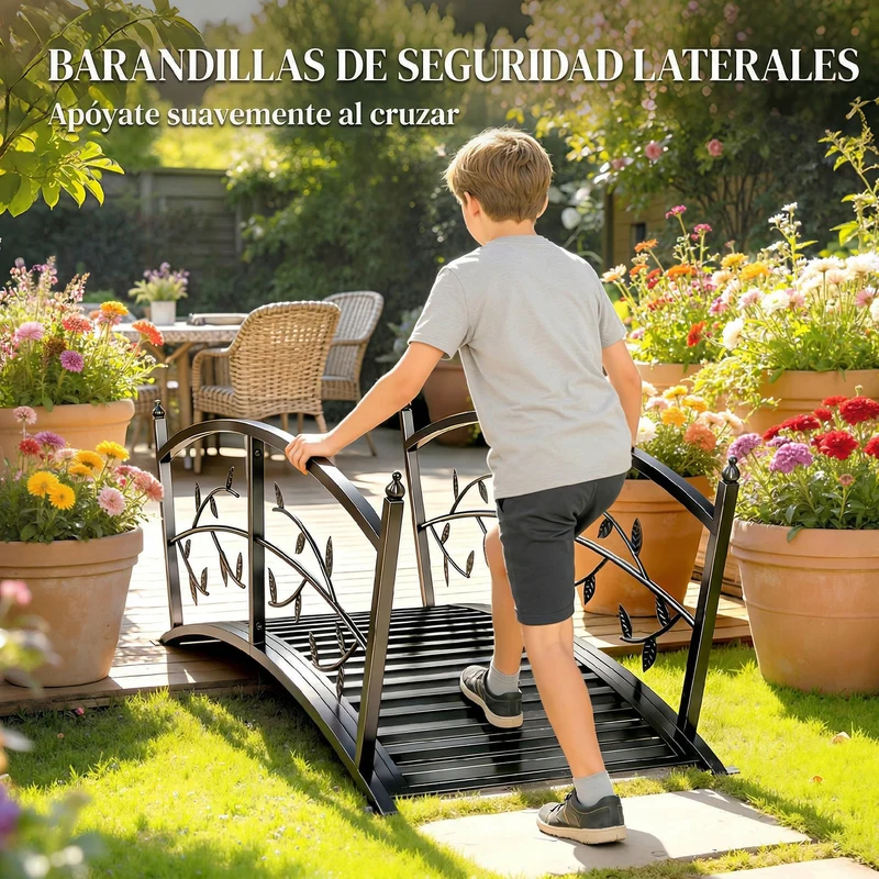 Outsunny Puente De Jardín Metálico 1,2 M Con Barandillas De Seguridad Negro