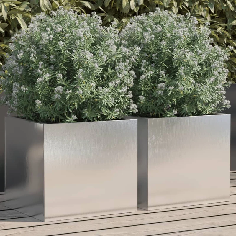 Jardineras 2 Unidades Acero Inoxidable Plateado 32x30x29 Cm
