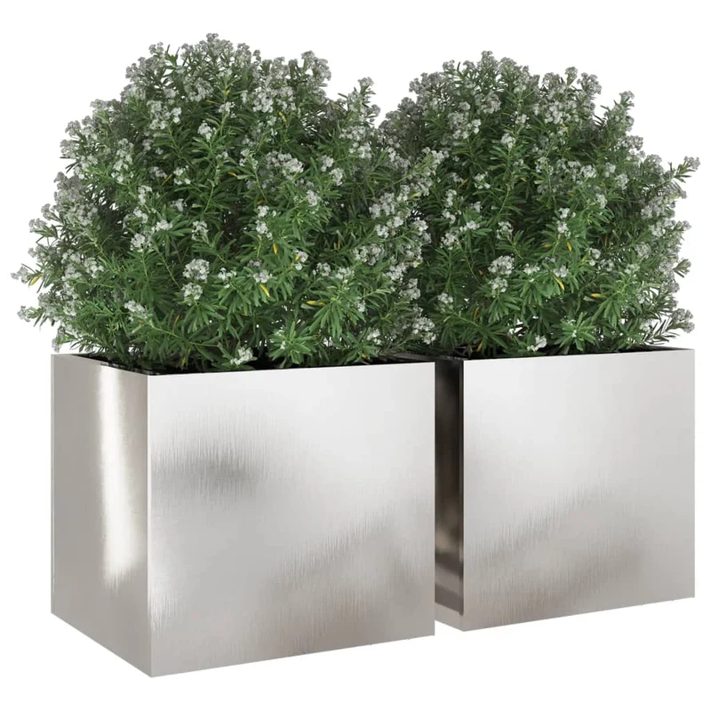 Jardineras 2 Unidades Acero Inoxidable Plateado 32x30x29 Cm