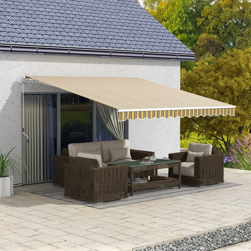 Outsunny Toldo Manual Retráctil 350x250 Cm Con Manivela De Metal Gris Y Amarillo