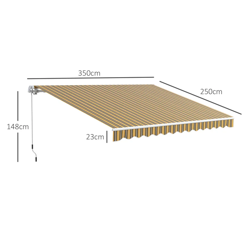 Outsunny Toldo Manual Retráctil 350x250 Cm Con Manivela De Metal Gris Y Amarillo