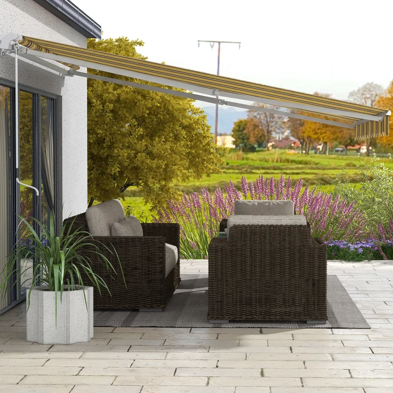Outsunny Toldo Manual Retráctil 350x250 Cm Con Manivela De Metal Gris Y Amarillo