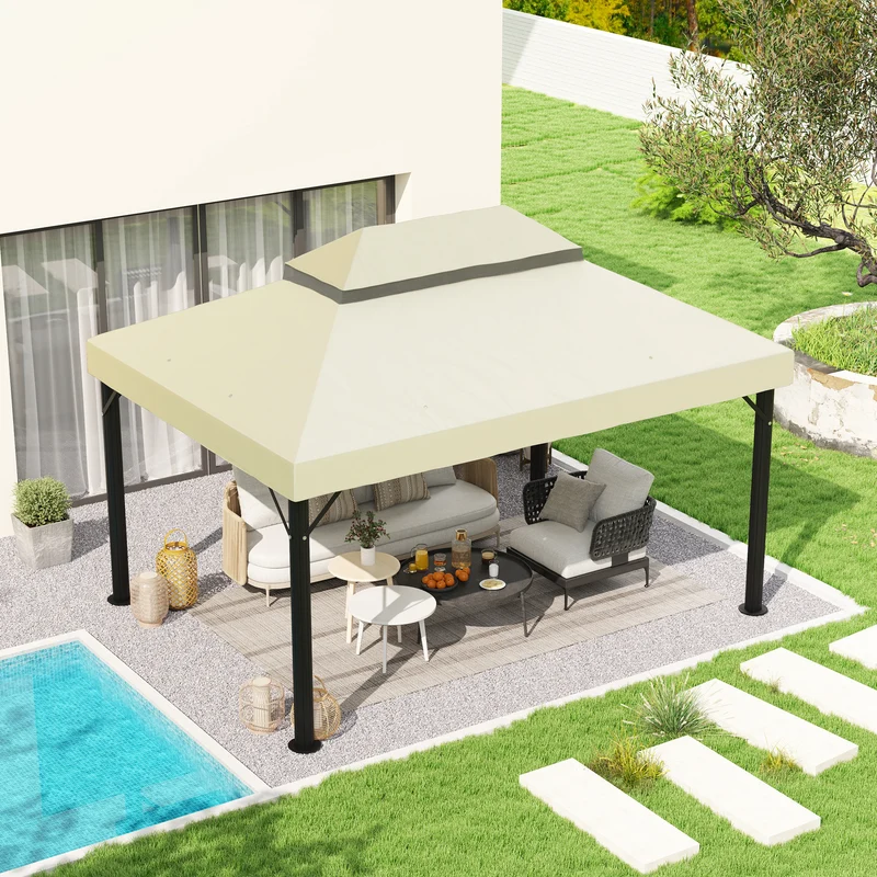 Outsunny Techo De Repuesto Para Cenador 4x3 M Con Techo Doble Crema