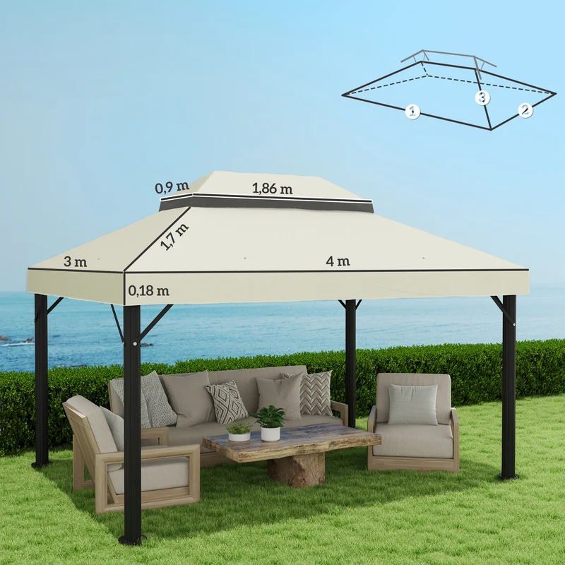 Outsunny Techo De Repuesto Para Cenador 4x3 M Con Techo Doble Crema