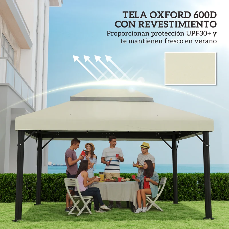 Outsunny Techo De Repuesto Para Cenador 4x3 M Con Techo Doble Crema