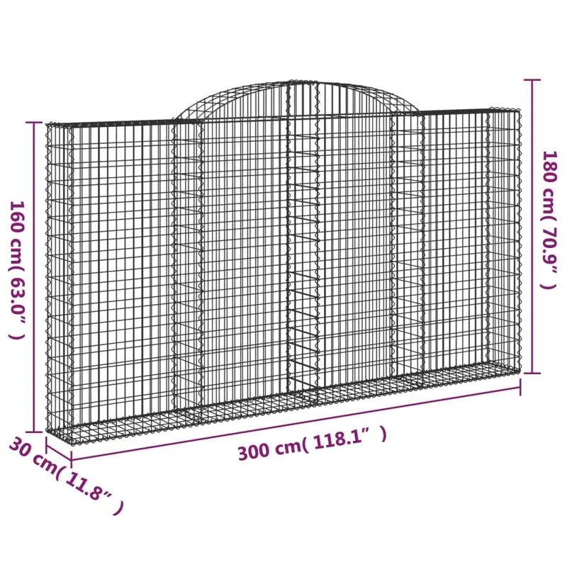 Cestas De Gaviones 5 Uds Forma De Arco Hierro 300x30x160/180 Cm