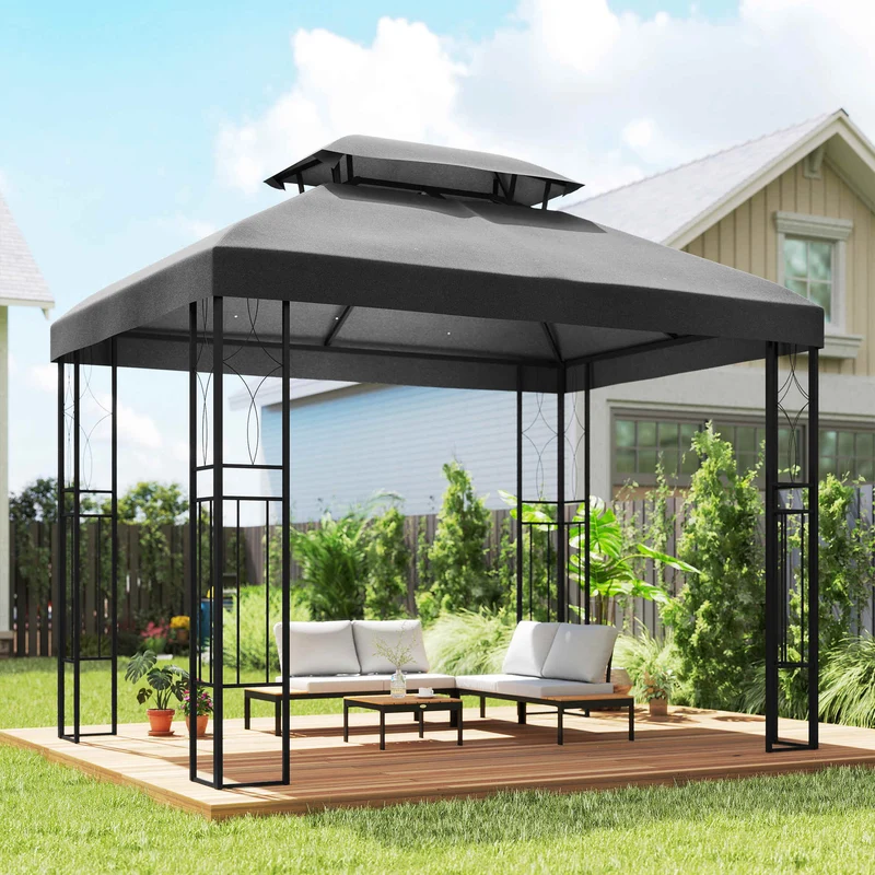 Outsunny Techo De Repuesto Para Cenador 4x3 M Techo Doble Anti-uv Gris Oscuro