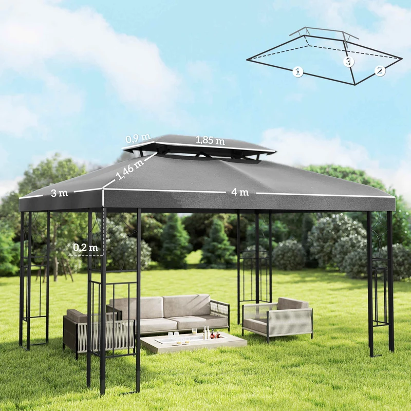 Outsunny Techo De Repuesto Para Cenador 4x3 M Techo Doble Anti-uv Gris Oscuro