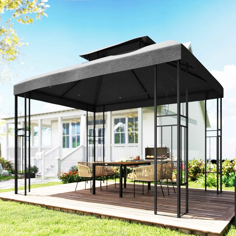 Outsunny Techo De Repuesto Para Cenador 4x3 M Techo Doble Anti-uv Gris Oscuro