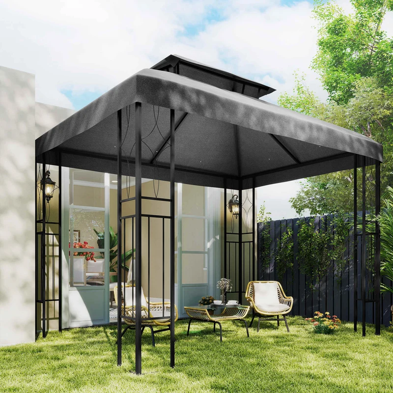 Outsunny Techo De Repuesto Para Cenador 4x3 M Techo Doble Anti-uv Gris Oscuro