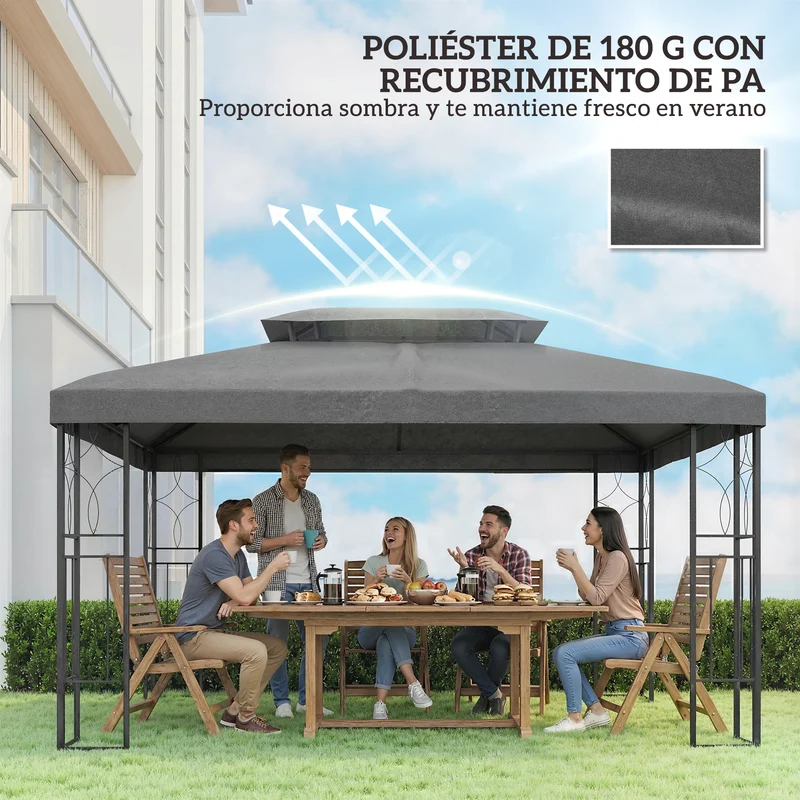 Outsunny Techo De Repuesto Para Cenador 4x3 M Techo Doble Anti-uv Gris Oscuro