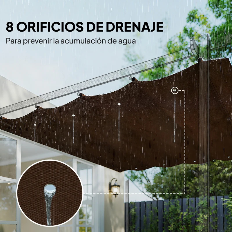 Outsunny Techo De Pérgola Retráctil 3x2,5 M Para Marco De Pérgola De 3x2 M Café