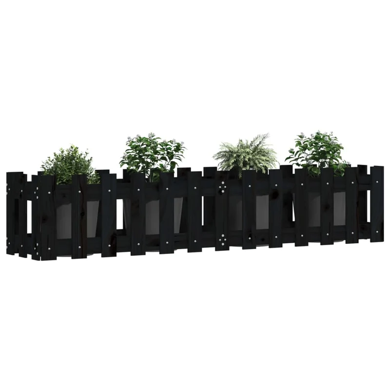Arriate Elevado Jardín Con Valla Madera Pino Negro 150x30x30cm